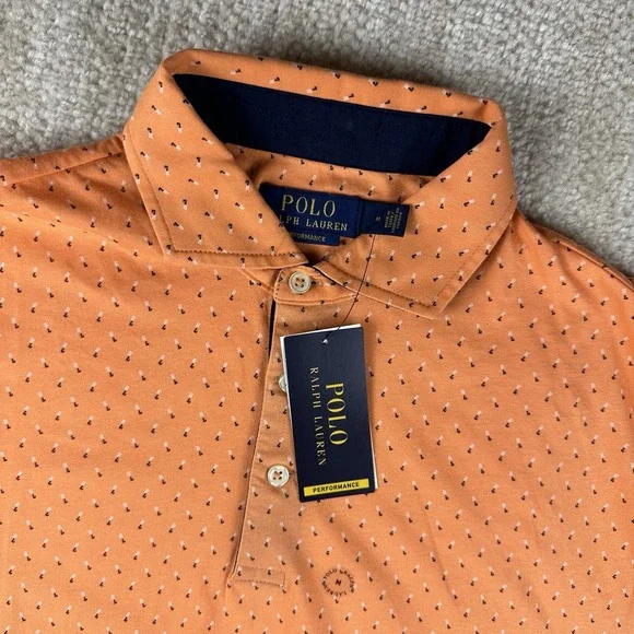 New Polo Ralph Lauren Polo Shirt Men's Medium Orange Performance All Over PRL - Picture 1 of 5